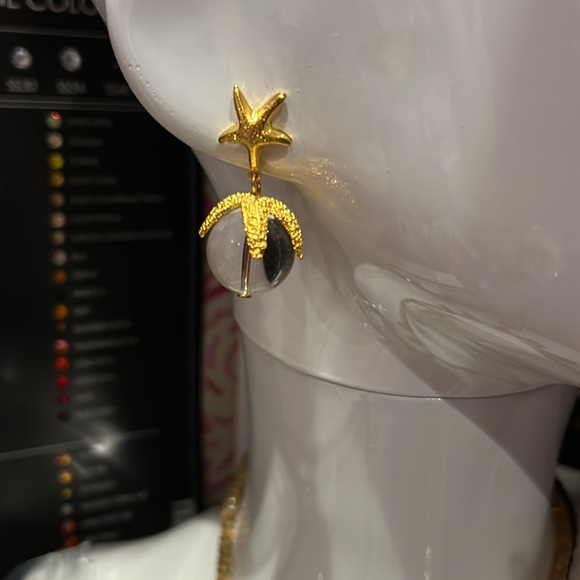 Stunning Vintage Leslie Block Brushed Gold Starfish & Crystal Ball Earrings - Picture 5 of 8